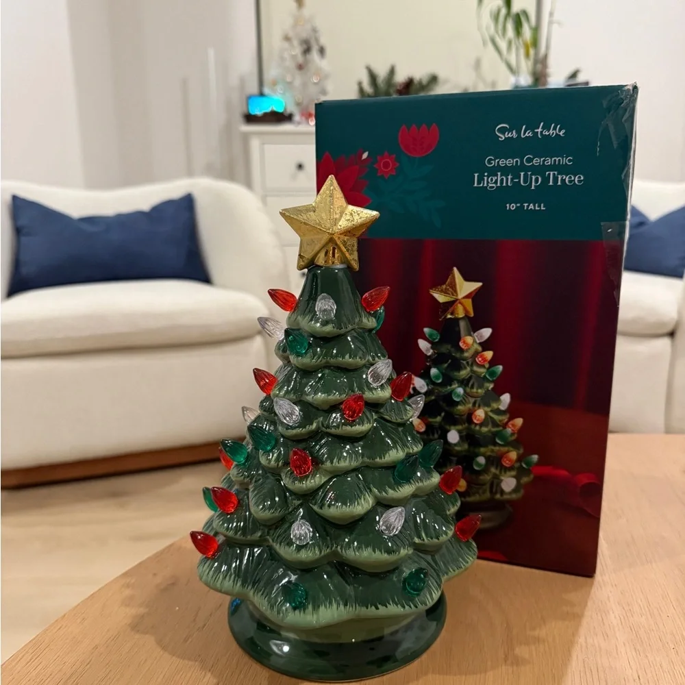 Green Ceramic Light-Up Tree with Star
